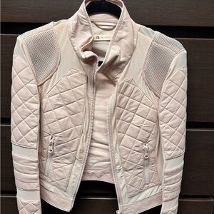 Blanc Noir Women's Light Pink Leather Biker Jacket